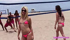 hey beach volleyball babes dive into wild bikini pool party fun