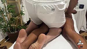Amateur Brunette Caught on Camera Bouncing Hard During Erotic Massage Session