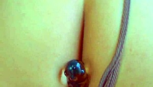 desi beauty shoves glass dildo deep in close-up wet play!