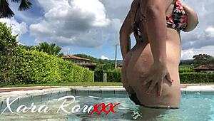 stepbro takes my cash for poolside porn fuck