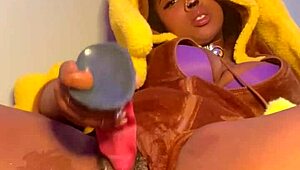 Lopunny Cosplay Ebony Squirts Everywhere During Intense Missionary Pounding