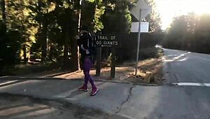 we're fucking hard right on the sequoias trail with huge tits bouncing