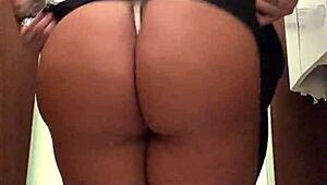 Angel Lima plugs her tight ass while fingering in public mall shop