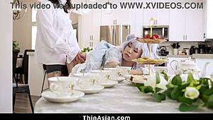 Lucky Guy Devours Petite Asian Teen's Tight Legs And Pussy Treat