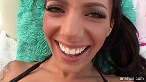 skinny brunette slut takes awesome anal cumshot pounding