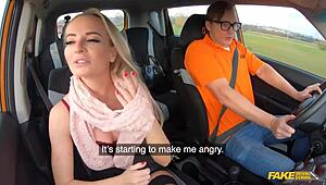 Horny milf rams monster cock deep in shaved pussy car lesson