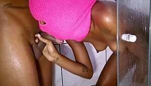 baiana pretinha sucks big cock deep then bends for bareback pussy fuck 🚿🍆