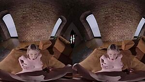 Blonde bride blows shaves pussy handjobs in dark VR wedding room 😍💍