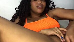 Young LATINA Natural BIG TITS MASTURBATES DILDO Wet PUSSY