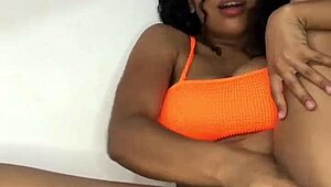 Young LATINA Natural BIG TITS MASTURBATES DILDO Wet PUSSY