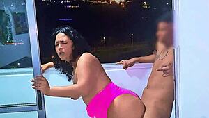 latina milf slut sucks fat monster cock on medellin balcony then gets fucked hard as cars zoom by on public street