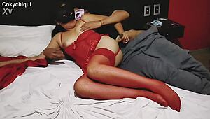 Horny milf wife groped hard while cuckold husband watches her pussy drip
