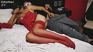Horny milf wife groped hard while cuckold husband watches her pussy drip