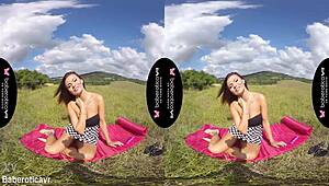 vanessa decker fingers her trimmed pussy outdoors in erotic vr solo masturbation scene