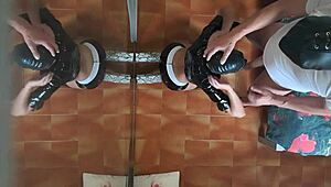 Rough oral deepthroat and doggystyle creampie with shaved latina milf in lingerie heels