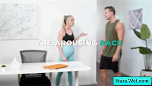 Busty blonde nuru masseuse grinds wet hairy pussy on codey steele