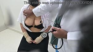 doctor examines patient closely in hospital room