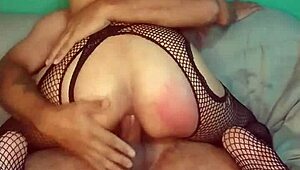 morocha argentina brunette rides rough cowgirl on huge cock with ripped clothes and dripping asshole cum