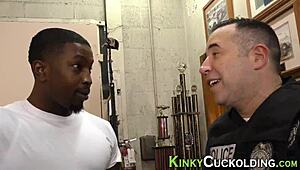 busty wife drops to knees for thick schlong blowjob