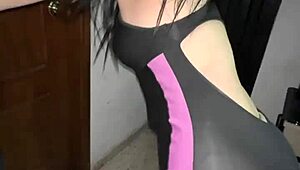 your gym friend's cute pussy rides you hard after spotting her