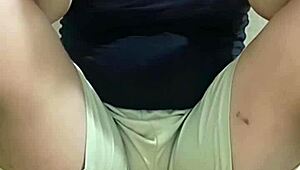 housewife strips naked playing video games fingering her big pussy solo