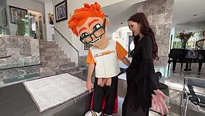 Chloe foxxe the tattooed brunette rides my huge cock cowgirl then missionary for that halloween cumshot blast.