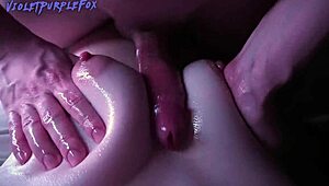 Oil-covered friend's wife tits bounce in slow motion sex, wanna see her moan?