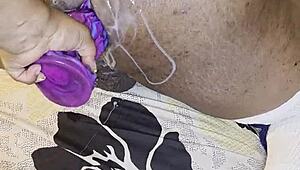 ebony wife abw fucks shit outta husband with anal toys dildo humiliation cum covered ass