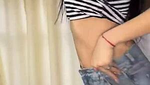 At stepmom's house, she strips teasingly slow