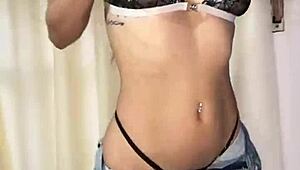 At stepmom's house, she strips teasingly slow