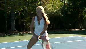 lesbian babes play tennis then dive into poolside pussy licking and fingering