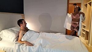 hot latina rides boyfriend's cock with natural tits bouncing.