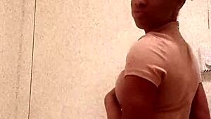 wanna see this black girl flash her chocolate ass in the bathroom?