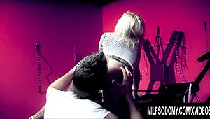 Hey, check out busty cougar Michelle Thorne freed from cage for her anal ride