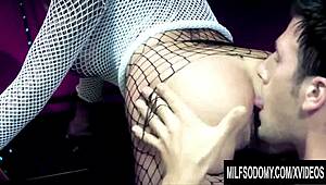 Hey, check out busty cougar Michelle Thorne freed from cage for her anal ride