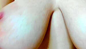 hot brunette strips teasing shaved pussy big tits then masturbates