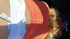 Mexican puta flashes ass publicly groped hard?