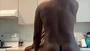 Horny milf spreads shaved wet pussy on kitchen counter for intense licking and fucking pt2