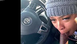 ebony snowboarder chokes on monster bbc during public deepthroat