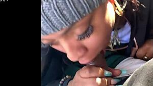 ebony snowboarder chokes on monster bbc during public deepthroat