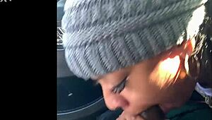 ebony snowboarder chokes on monster bbc during public deepthroat