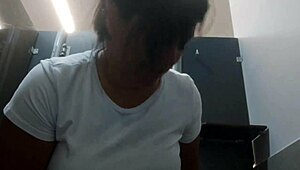 trainer sniffs my sweaty no panties pussy at gym then bathroom creampie fillup