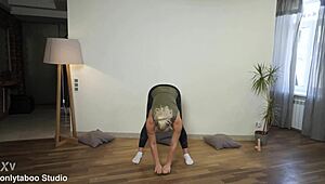 Flexi Milf Spreads Massive Tits and Shaved Pussy in Yoga Workout