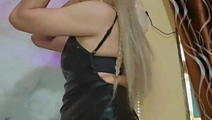 latin transexual in latex crossdresses for steamy lesbian playtime