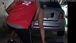 backyard slut fucked amid traffic gets cum piss shower