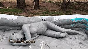 you wanna see ciren v messy clay sploshing kinky tattoo pool fun?