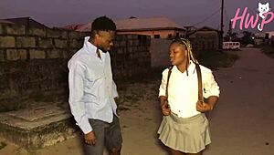 Street Boy Tricks Cute Ebony Into Doggystyle Big Cock Ride Creampie