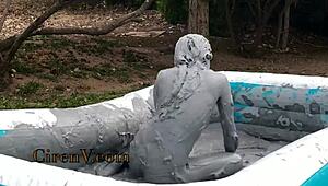 you wanna see ciren v messy clay sploshing kinky tattoo pool fun?