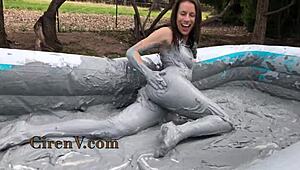 you wanna see ciren v messy clay sploshing kinky tattoo pool fun?