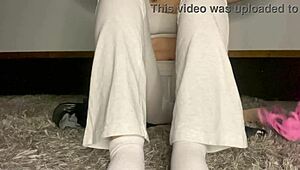 Watch her athletic ass shake in yoga pants during solo rope bondage vibrator squirt.